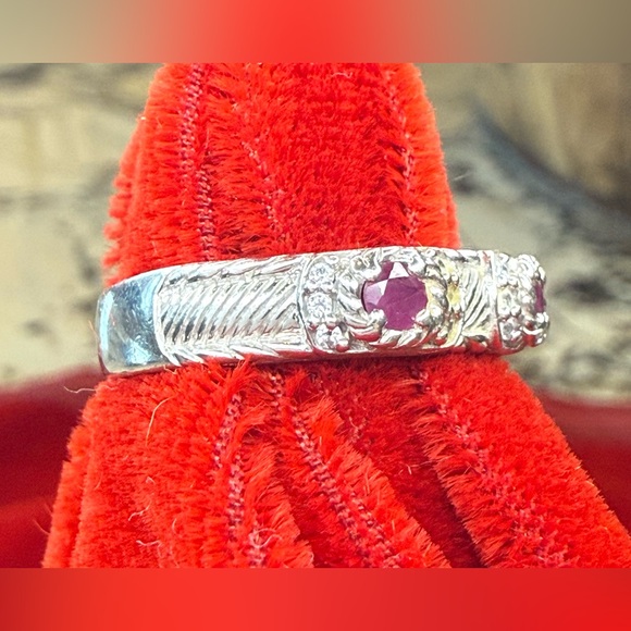 Judith Ripka Sterling Silver Ruby Stackable Band Ring with CZ Accents - Size 7 - Picture 8 of 12
